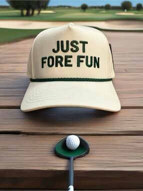 CC Boutique Beige and Dark Green 'Just Fore Fun' Golf Cap